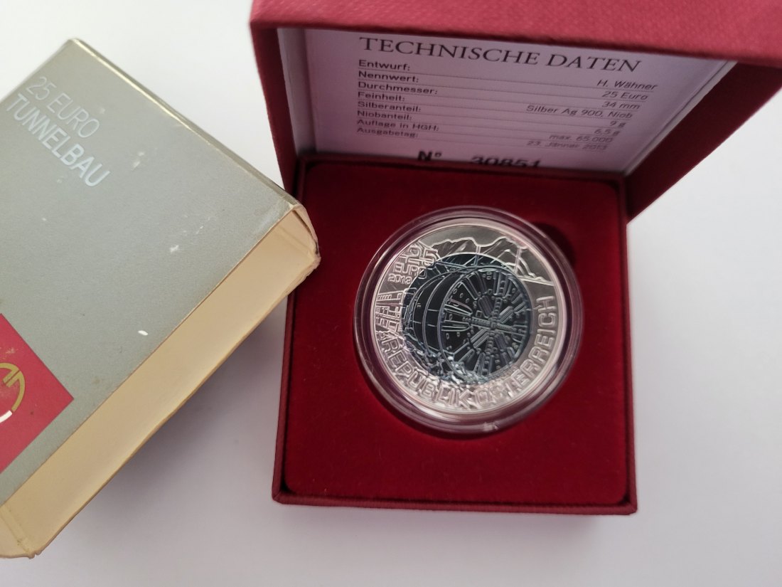  25 Euro 2013 Tunnelbau Silber Niob 900 Ag Österreich Spittalgold9800 (5374   