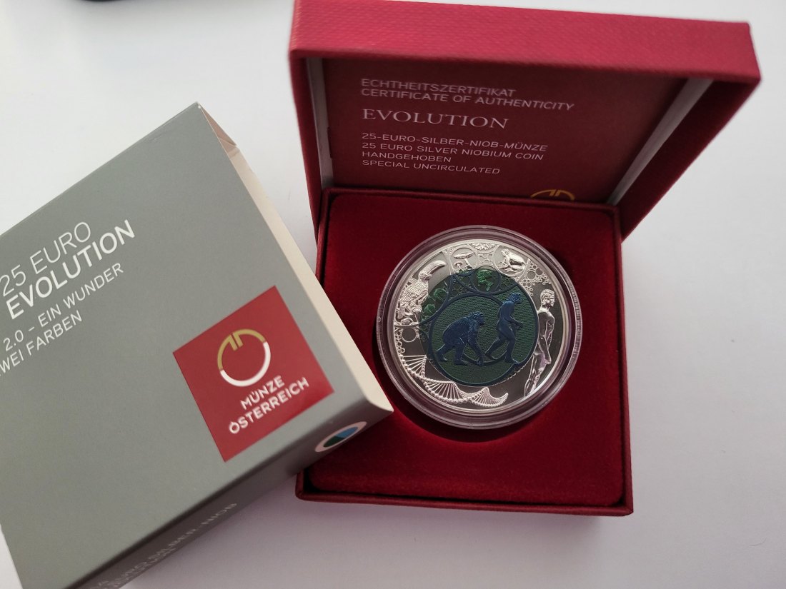  25 Euro 2014 Evolution Silber Niob 900 Ag Österreich Spittalgold9800 (5374   