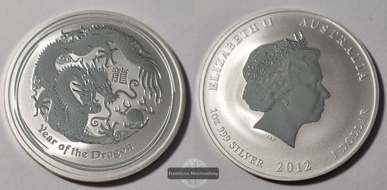  Australien 1 Dollar Jahr des Drachen 2012  FM-Frankfurt  Feingewicht: 31,1g   