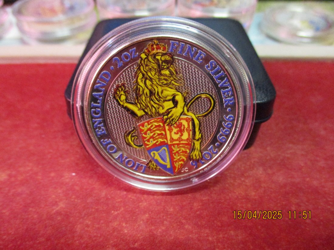  Großbritannien 5 Pfund 2016 Queen's Beasts Lion (Löwe) 2 Oz Silbermünze Farbe - 1101053   