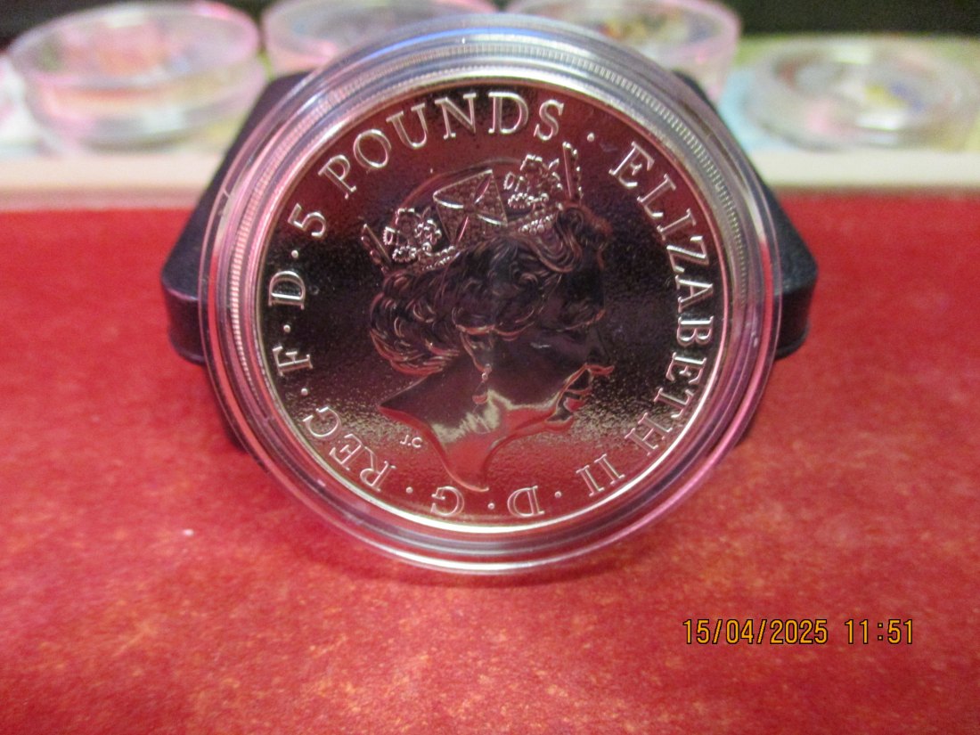  Großbritannien 5 Pfund 2016 Queen's Beasts Lion (Löwe) 2 Oz Silbermünze Farbe - 1101053   