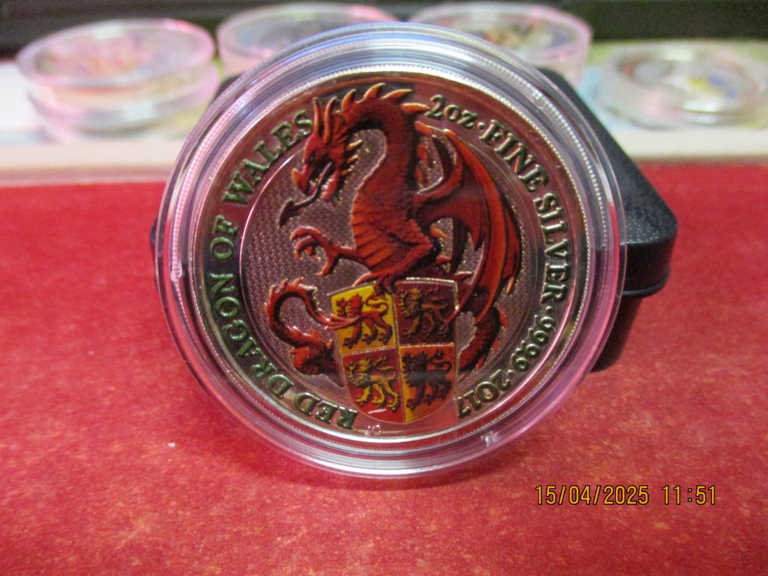  Großbritannien 5 Pfund 2017 Queen's Beasts Red Dragon 2 Oz Silbermünze Farbe - 1101053   