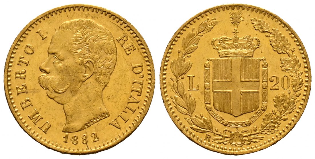PEUS 2630 Italien 5,81 g Feingold. Umberto I. (1878 - 1900) 20 Lire GOLD 1882 R Rom Sehr schön