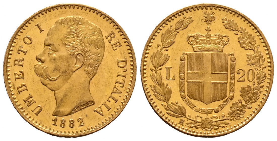 PEUS 2633 Italien 5,81 g Feingold. Umberto I. (1878 - 1900) 20 Lire GOLD 1882 R Rom Sehr schön