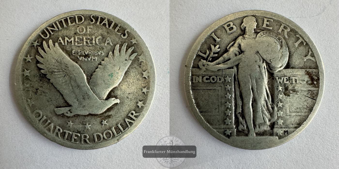  USA Quarter Dollar 1917-30 Standing Liberty Quarter FM-Frankfurt KM#145 Feinsilber: 5,62g   