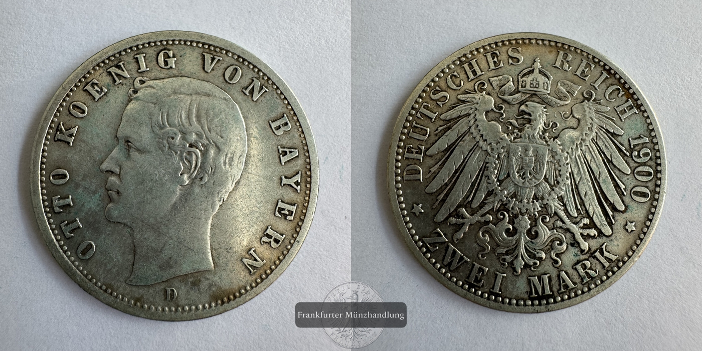  Dt. Kaiserreich Bayern, 2 Mark 1892 Otto FM-Frankfurt KM#913 Feinsilber: 10g   