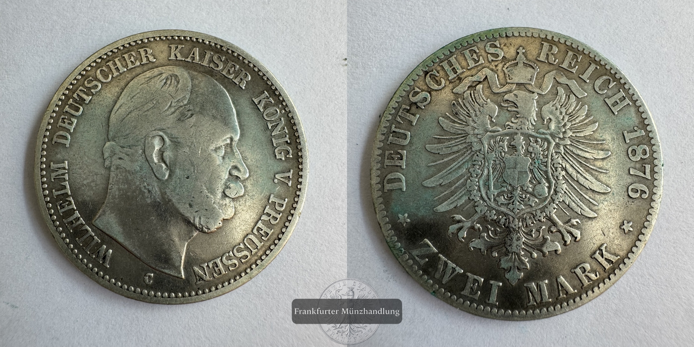  Dt. Kaiserreich 2 Mark 1876 C Wilhelm FM-Frankfurt KM#506 Feinsilber: 10g   