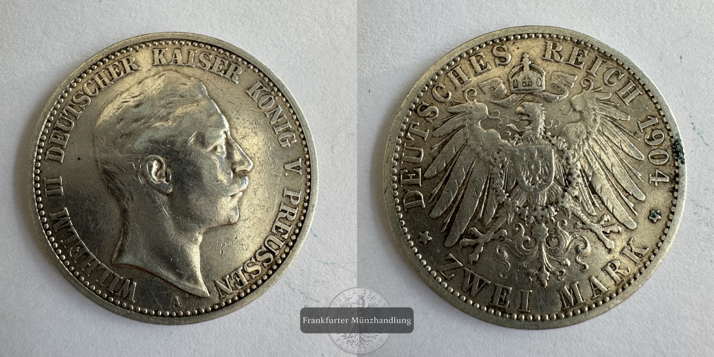  Dt. Kaiserreich Preussen 2 Mark 1905 A Wilhelm II FM-Frankfurt KM#522 Feinsilber: 10g   