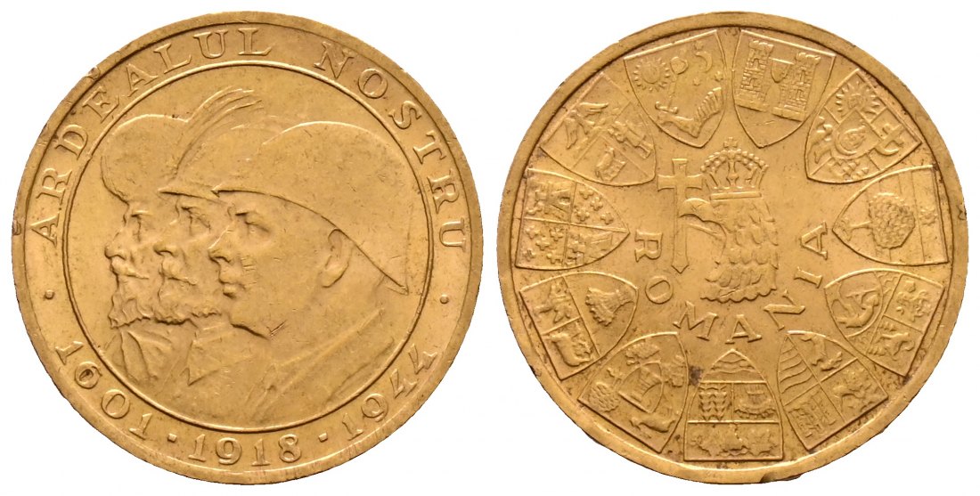 PEUS 2643 Rumänien 5,9 g Feingold. Wiedereingliederung Siebenbürgens 20 Lei GOLD 1944 Kl. Kratzer, fast vorzüglich