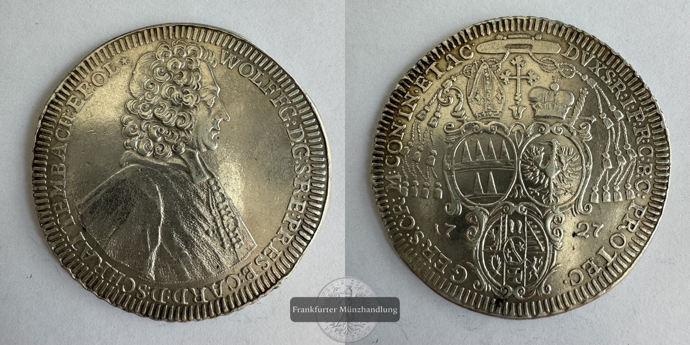  Böhmen 1 Thaler 1727 Wolfgang von Schrattenbach FM-Frankfurt KM#422 Silberraugewicht: 28,8g   
