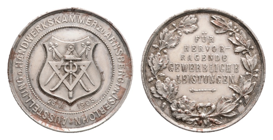  Ausstellung d.Handwerkskammer zu Arnsberg in Iserlohn, Bronzemedaille versil. 1905; 28,42 g; Ø 40 mm   
