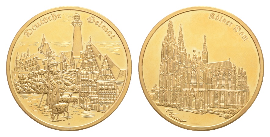  Kölner Dom - Deutsche Heimat; vergoldete Medaille o.J.; 51,69 g; Ø 50 mm   