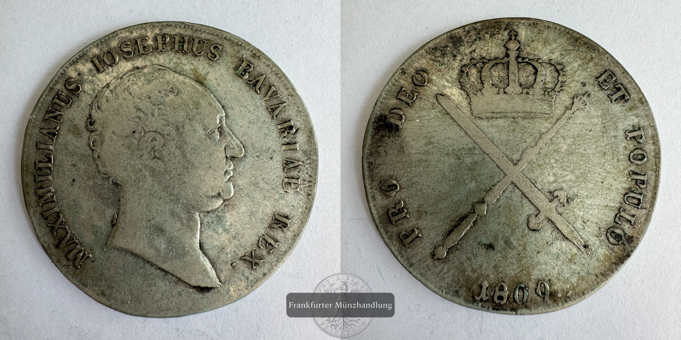  Dt. Bayern 1 Kronenthaler 1809 (1809-25) Maximilian I Joseph FM-Frankfurt KM#706 Feinsilber: 25,47g   