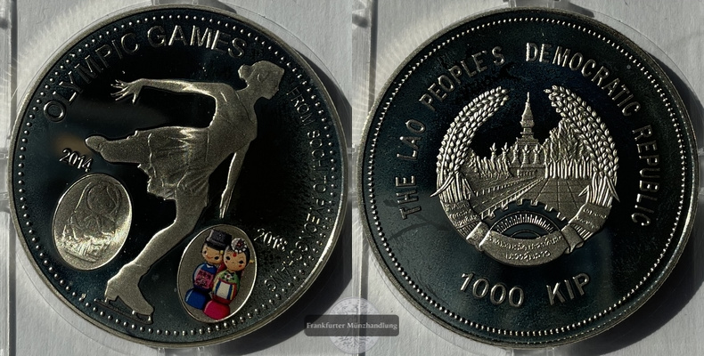  1000 Kip Olympic Games from Sotschi to Pyeongchang FM-Frankfurt  Feingewicht: 28,25g Silber pp   