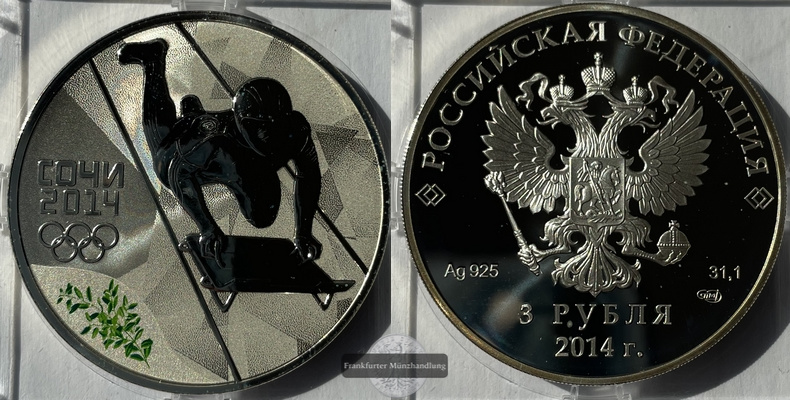  Russland 3 Rubel 2014 Skeleton FM Frankfurt Feinsilber: 31,4g Km#1435   