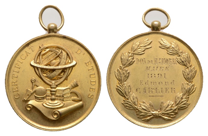  tragbare, vergoldete Medaille 1891; 47,89 g; Ø 47 mm   