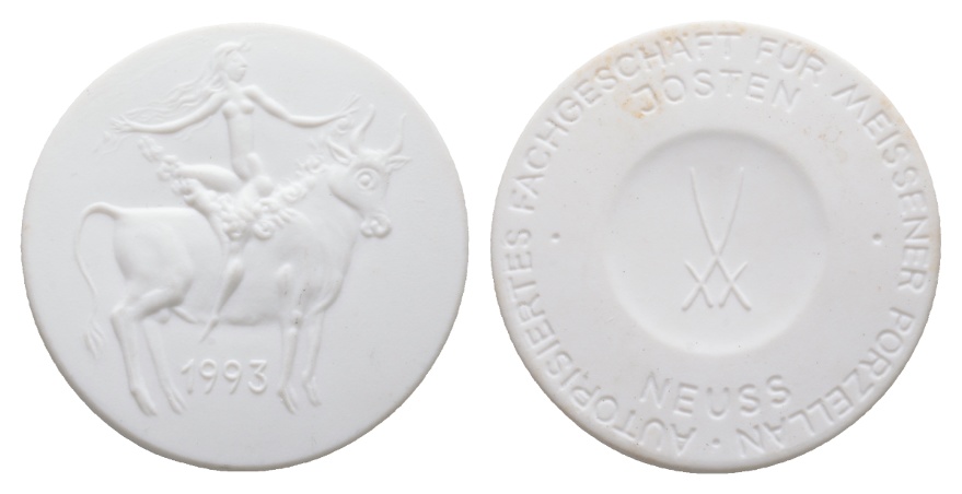  Josten Neuss, Autorisiertes Fachgeschäft für Meissener; Medaille 1993, Porzellan; 25,78 g, Ø 51 mm   