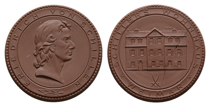  Schiller; Medaille o.J., Porzellan; 22,01 g, Ø 50 mm, leicht gerissen   