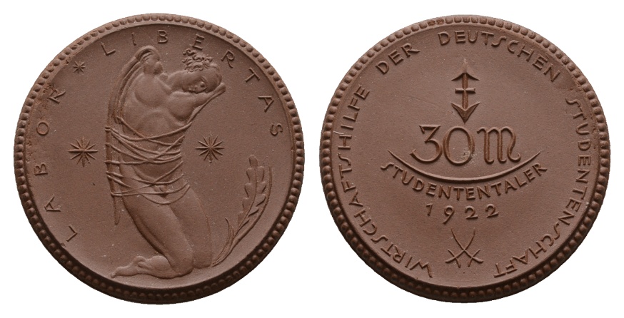 Studententaler 1922, Porzellan; 17,66 g, Ø 50 mm   