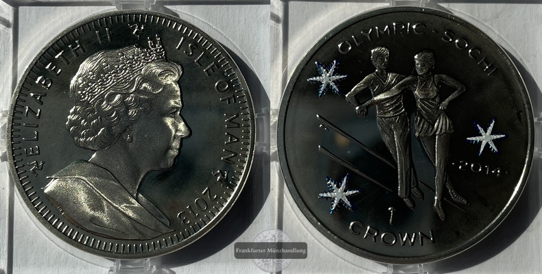  Isle of man, 1 Krone  2014 Winter Olympics Einkunstlauf  FM-Frankfurt  Feinsilber: 28,28g  KM#1547   