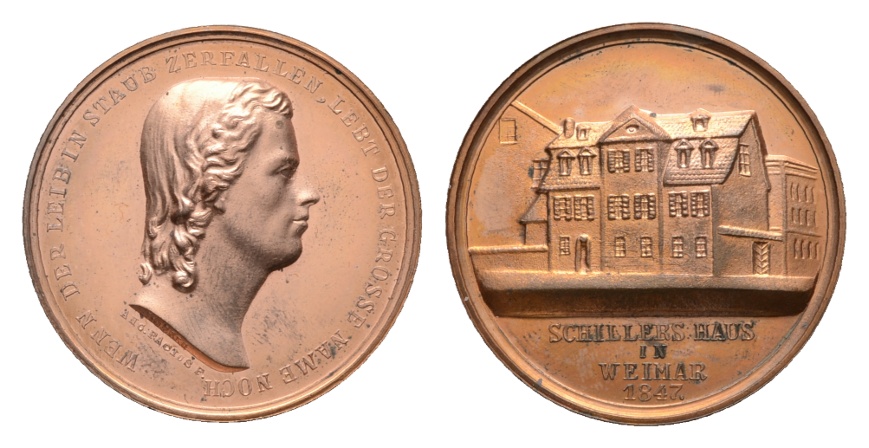  Moderne Medaille - Schiller Haus in Weimar 1847, Kupfer; 30,88 g, Ø 42 mm; Medailleur König   