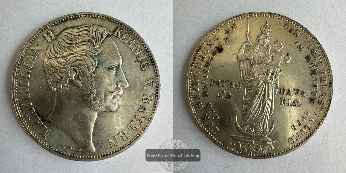  DE Bayern 2 Gulden 1855 Maximilian II (Madonna Column) FM-Frankfurt KM#848 Feinsilber: 19,1g   