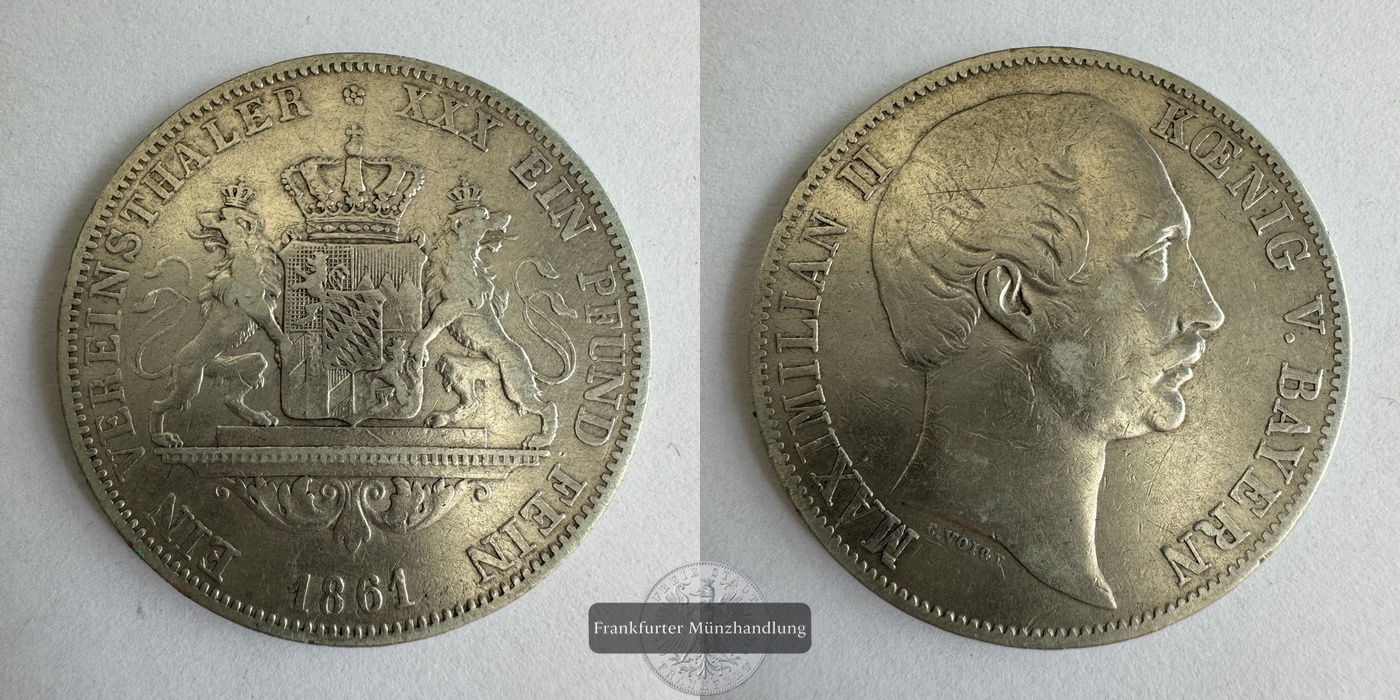  DE Bayern 1 Vereinsthaler 1864 (1857-1864) Maximilian II FM-Frankfurt KM#852 Feinsilber: 16,67g   
