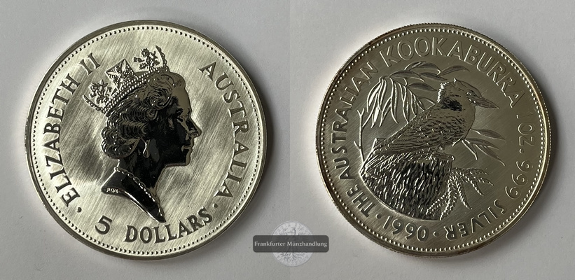  Australien 5 Dollars 1990 Kookaburra KM#189 FM-Frankfurt Feinsilber: 31,06g   
