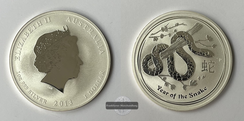  Australien 1 Dollar 2013 Snake/Schlange KM#1827  FM-Frankfurt Feinsilber: 31,1g   