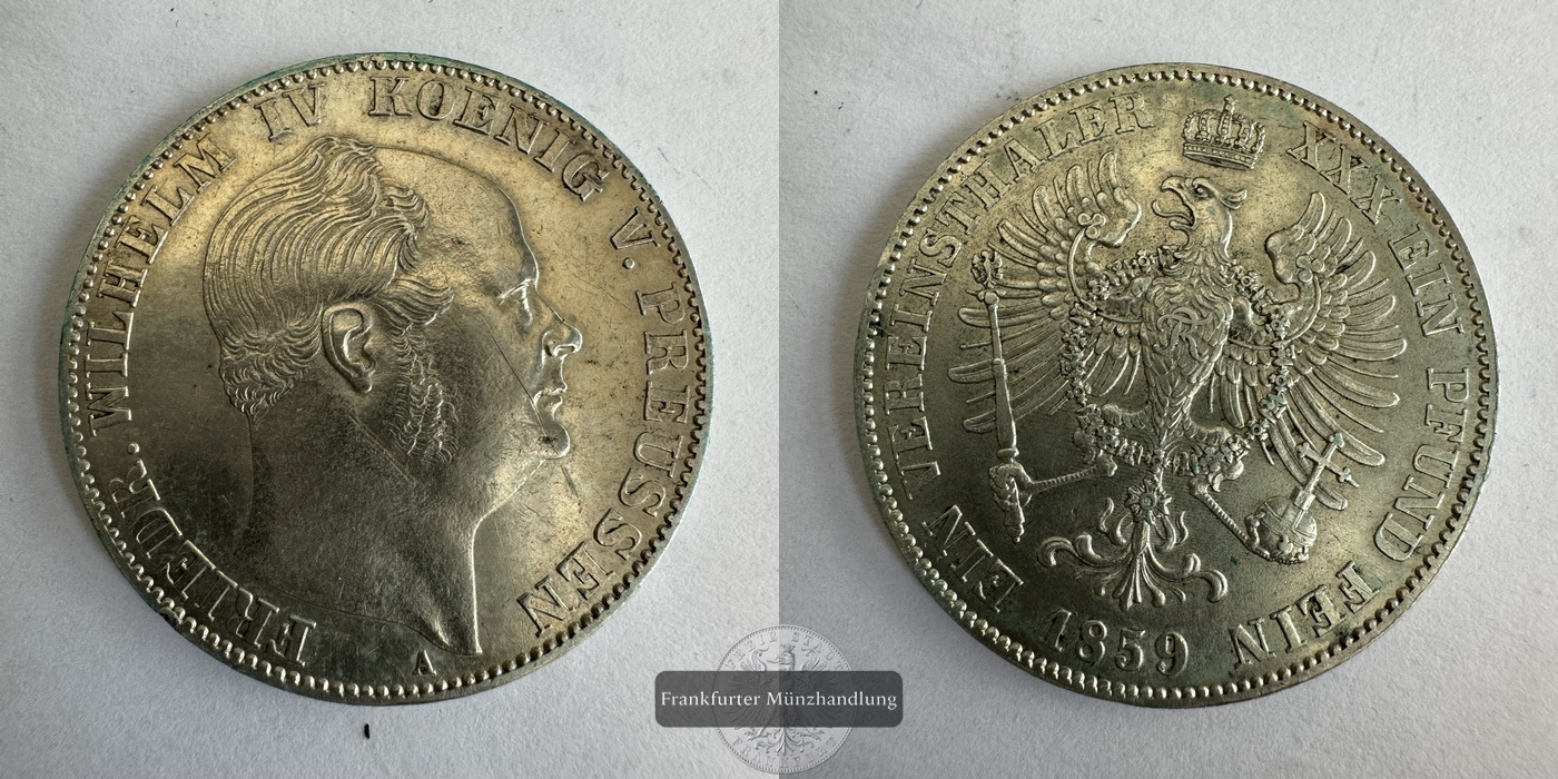  DE Preußen 1 Vereinsthaler 1859 (1857-61) Frederick William IV FM-Frankfurt KM#471 Feinsilber: 16,7g   