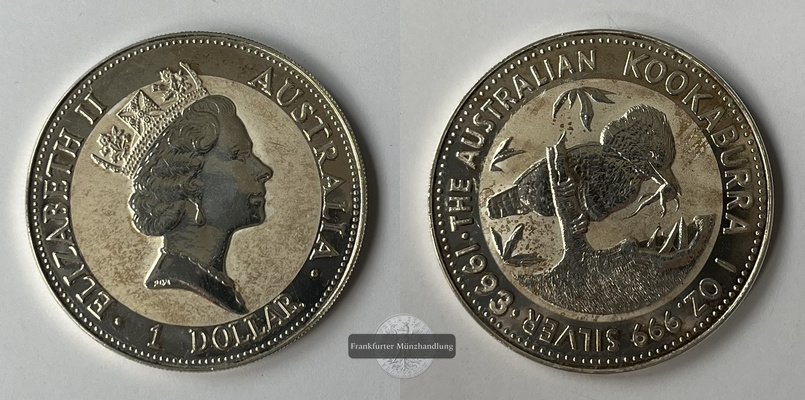  Australien 1 Dollar 1993 Kookaburra KM#209 FM-Frankfurt  Feinsilber: 31,06g   