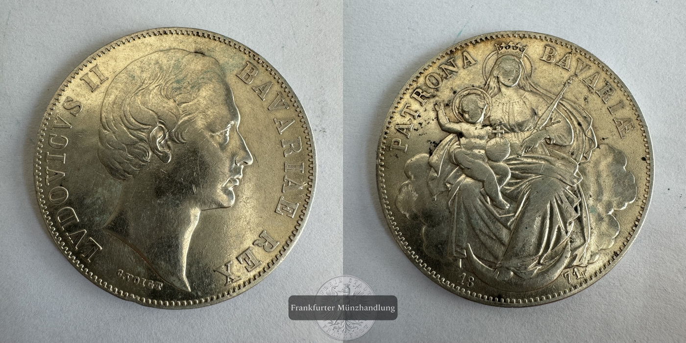  DE Gulden 1 Vereinsthaler 1874 (1866-1871) Louis II FM-Frankfurt KM#877 Feinsilber: 16,7g   