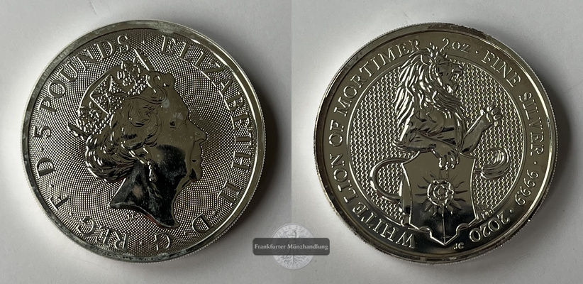  Großbritannien 5 Pfund 2020  White Lion of Mortimer  KM#1864a FM-Frankfurt  Feinsilber: 31,06g   