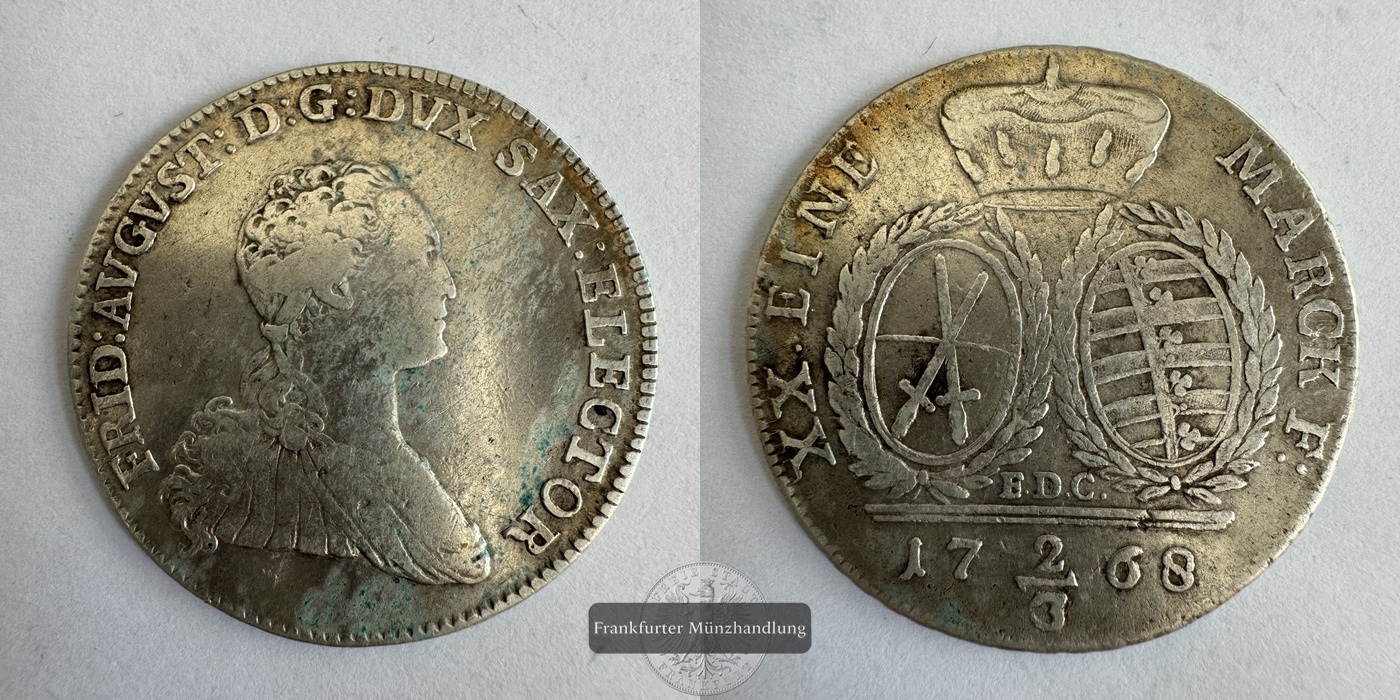  DE Sachsen ⅔ Thaler 1768 (1765-1768) Frederick August III FM-Frankfurt KM#981 Feinsilber: 14.03g   