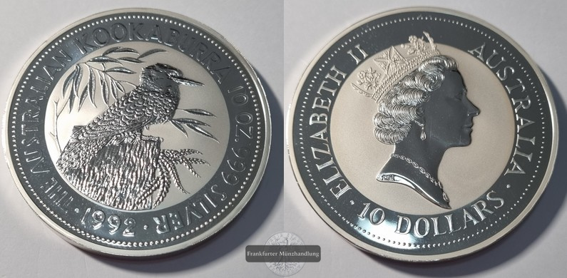  Australien  10 Dollar 1992 Kookaburra  FM-Frankfurt  Feinsilber: 311g   