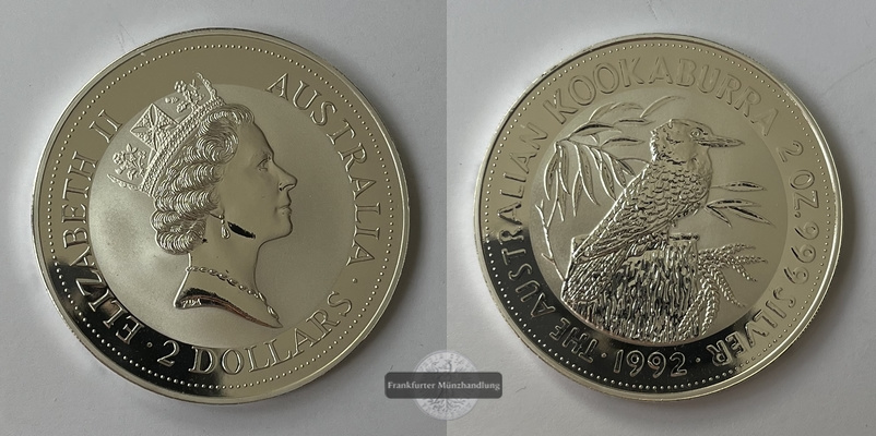 Australien 2 Dollar 1992 Kookaburra KM#179 FM-Frankfurt  Feinsilber: 62,2g   