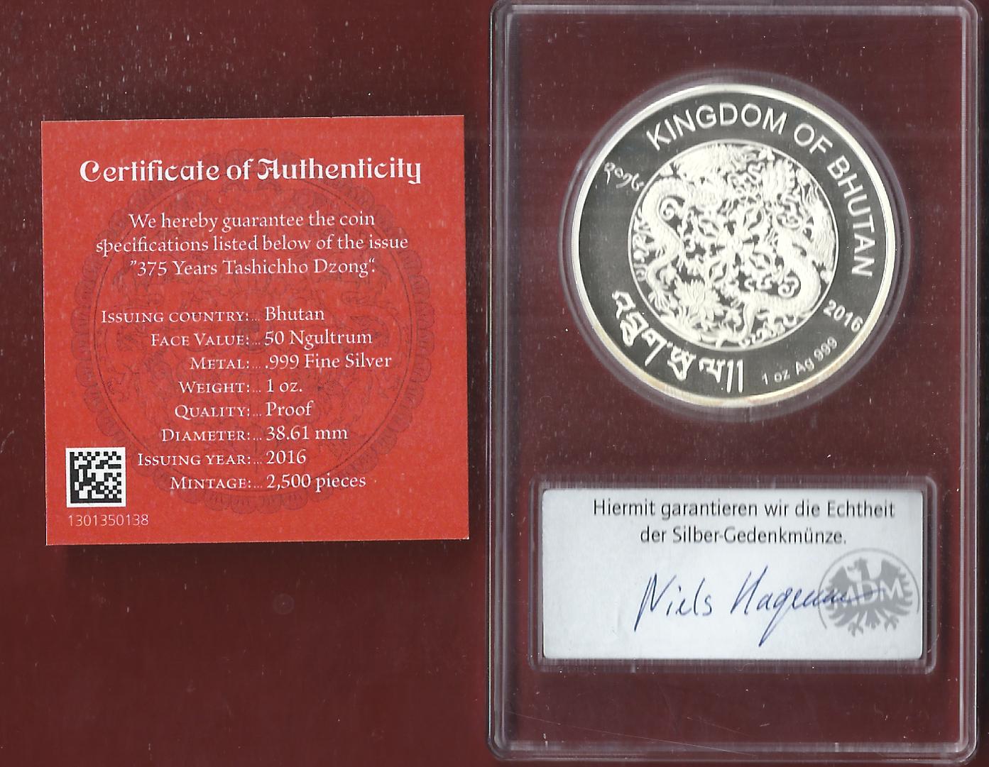  Welt Silberunzen 50 N. Bhutan 2016 Proof Münzenankauf Koblenz Frank Maurer AI627   