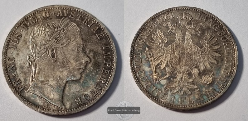  Österreich  1 Florin A (Wien) 1861 Franz Joseph I. FM-Frankfurt    Feinsilber: 11,11g   