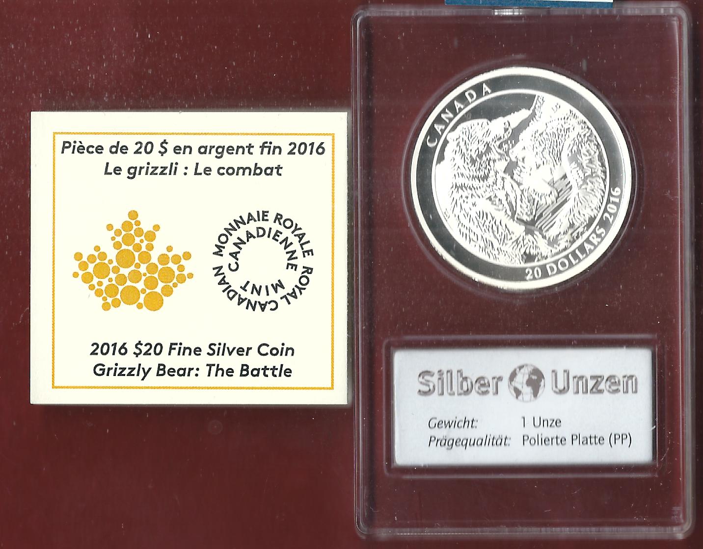  Welt Silberunzen 20 Dollar Canada 2016 Proof Münzenankauf Koblenz Frank Maurer AI629   