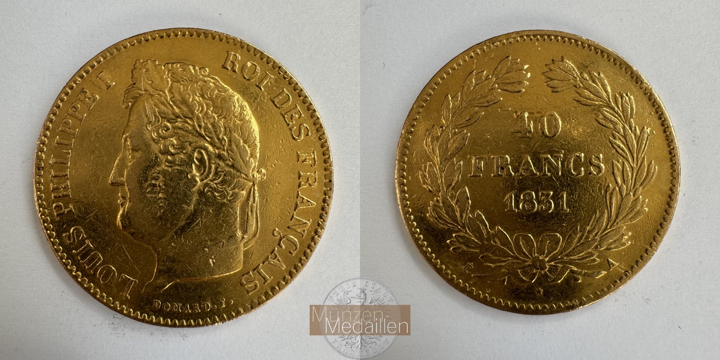 Frankreich, Louis Philippe 1830-1848. MM-Frankfurt KM#747 Feingold: 11,61g 40 Francs 1831 A 