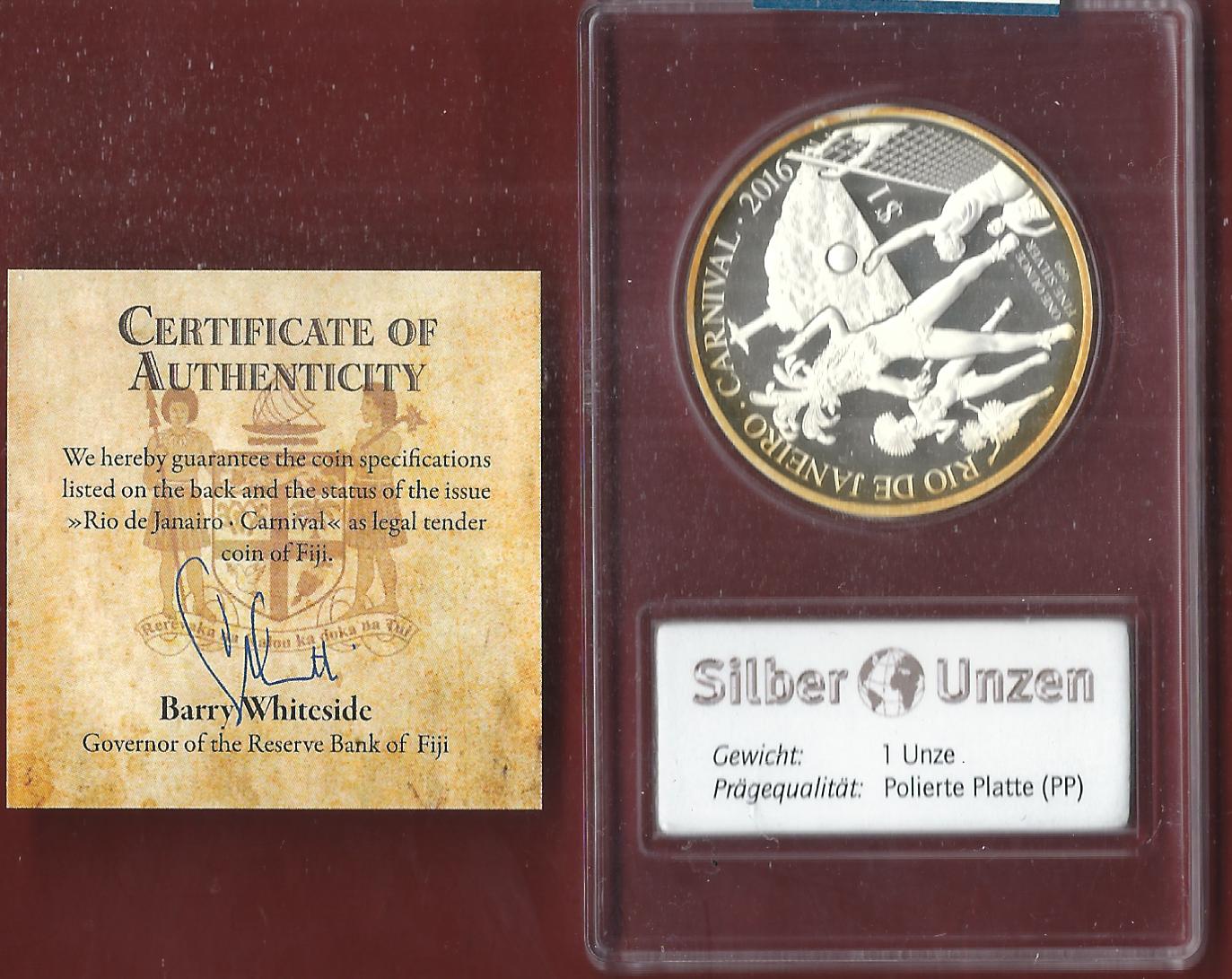  Welt Silberunzen 1 D.Fiji 2016 Proof Münzenankauf Koblenz Frank Maurer AI632   