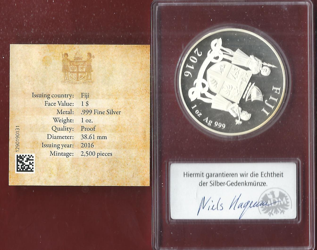  Welt Silberunzen 1 D.Fiji 2016 Proof Münzenankauf Koblenz Frank Maurer AI632   