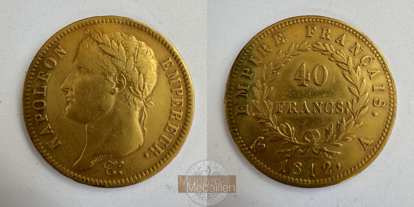 Frankreich, Napolèon I. 1803-1815 KM#696 Feingewicht: 11,62g 40 Francs 1812 A MM-Frankfurt