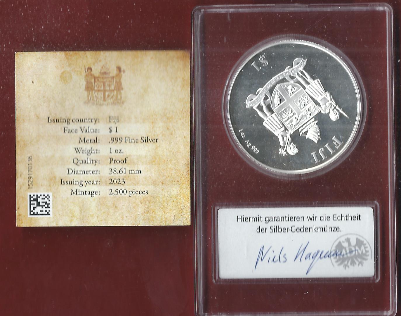  Welt Silberunzen 1 D. Fiji 2023 Proof Münzenankauf Koblenz Frank Maurer AI638   