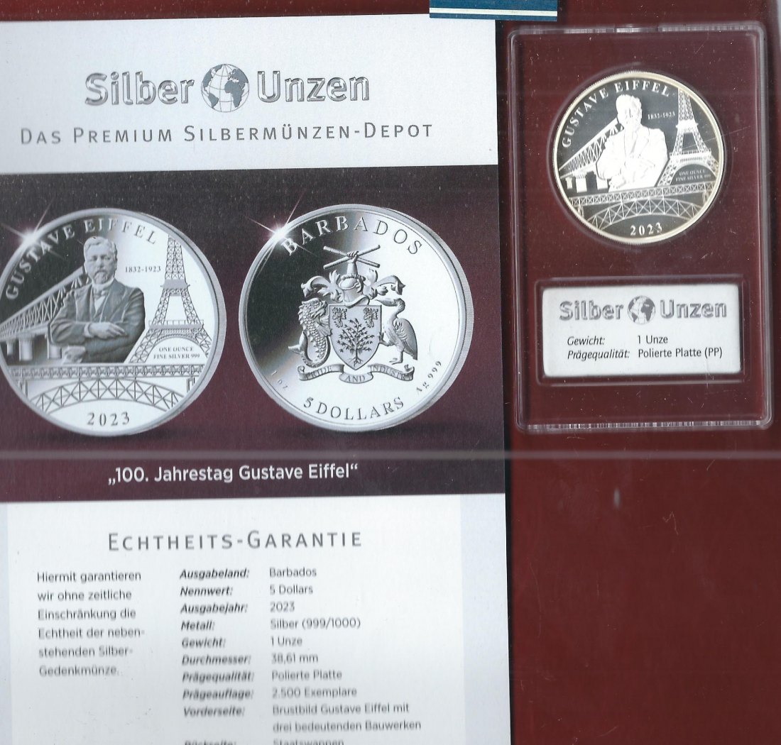  Welt Silberunzen 5 D. Barbados 2023 2023 Proof Münzenankauf Koblenz Frank Maurer AI639   