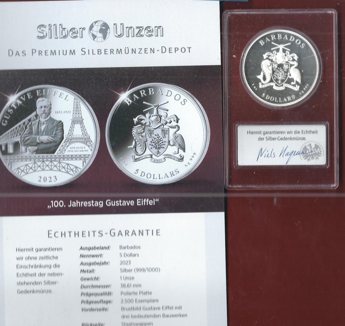  Welt Silberunzen 5 D. Barbados 2023 2023 Proof Münzenankauf Koblenz Frank Maurer AI639   