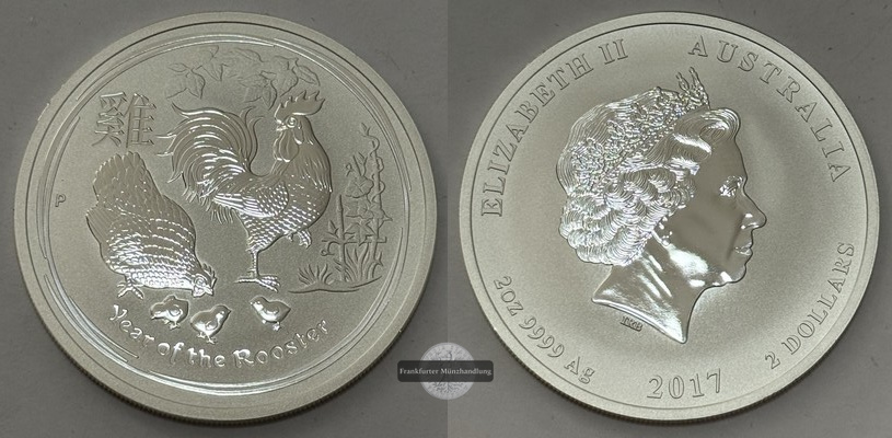  Australien - 2 Dollar 2017 Jahr des Hahns  UC#1478 FM-Frankfurt Feinsilber: 62,22   