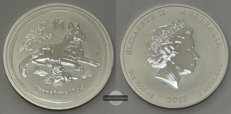  Australien - 2 Dollar 2018 Jahr des Hundes  UC#401 FM-Frankfurt Feinsilber: 62,22   