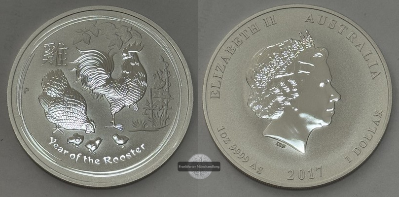  Australien - 1 Dollar  2017 Jahr des Hahns  FM-Frankfurt  Feinsilber: 31,1g   