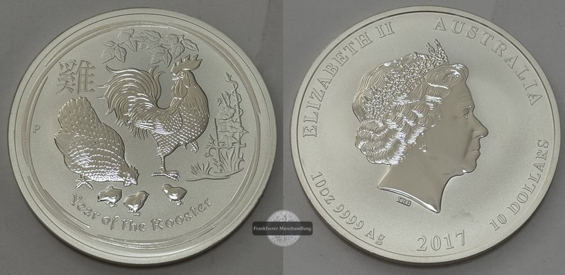  Australien - 10 Dollar  2017 Jahr des Hahns  FM-Frankfurt  Feinsilber: 311g   